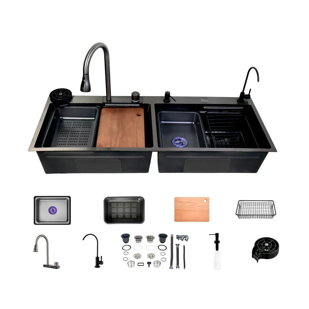 304  black Stainless Steel Smart Waterfall Kitchen Sink (47"x18"x10")