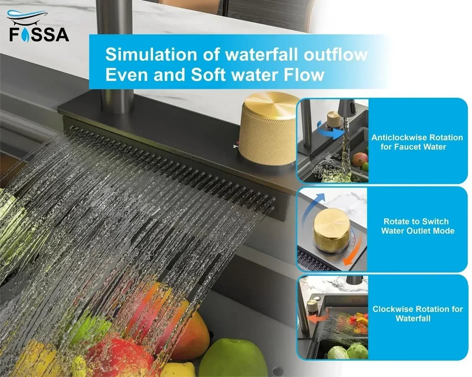 304  black Stainless Steel Smart Waterfall Kitchen Sink (47"x18"x10")